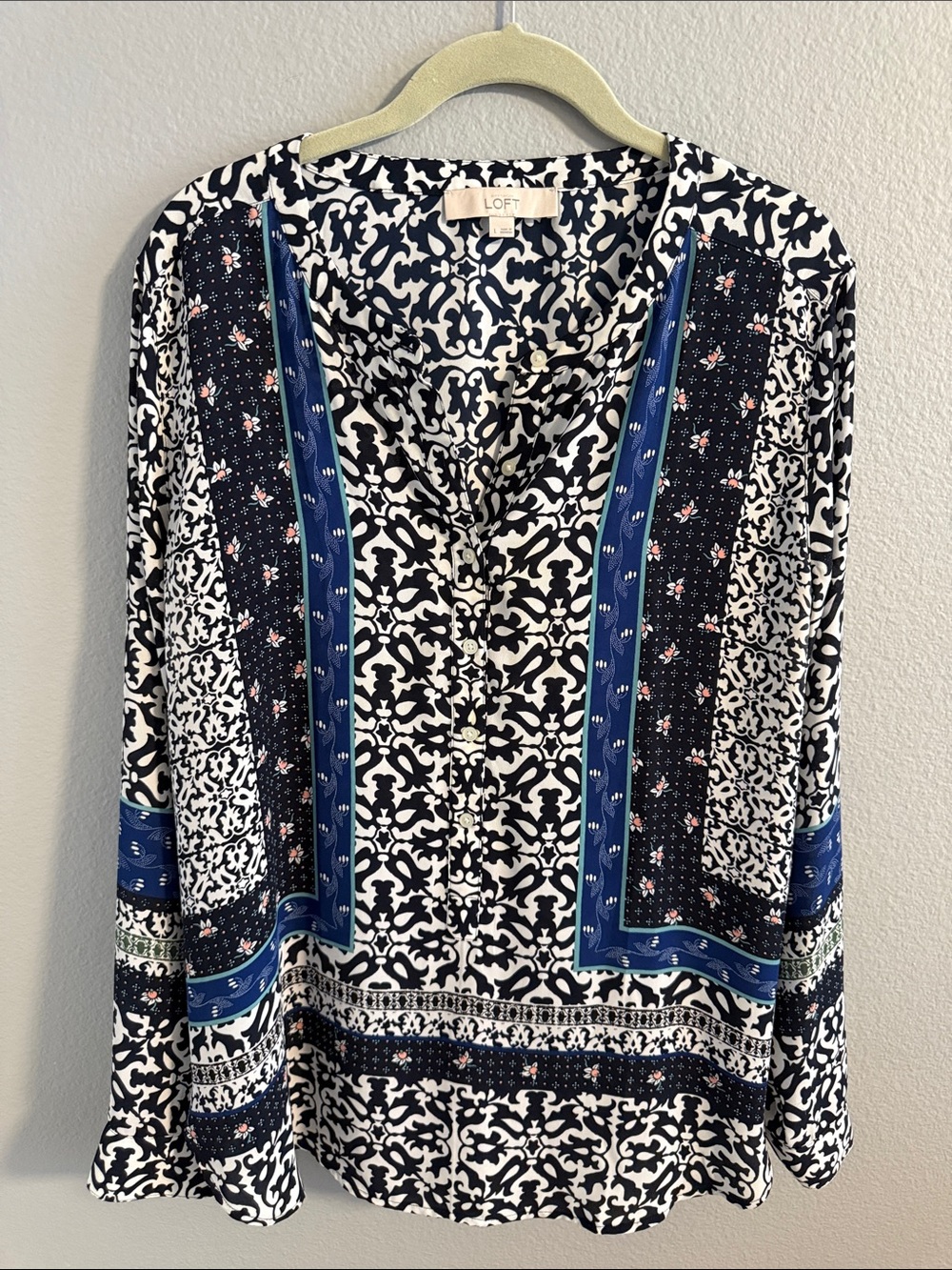 LOFT Boho Style Printed V-Neck Tunic Blouse